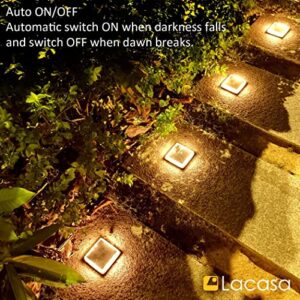 Solar Deck Lights, Driveway Walkway Dock Light Solar Powered Outdoor Stair Step Pathway LED Lamp for Backyard Patio Garden Ground, auto On/Off - Warm White - Square - 4 Pack