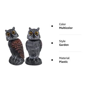 Hausse 2 Pack Bird Scarecrow Fake Owl Decoy Sculpture, Rotating Head Plastic Owl Bird Deterrents, 10.6 Inch Height Nature Enemy Horned Pest Repellent for Outdoor Garden Yard