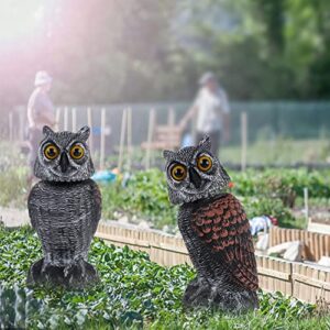 Hausse 2 Pack Bird Scarecrow Fake Owl Decoy Sculpture, Rotating Head Plastic Owl Bird Deterrents, 10.6 Inch Height Nature Enemy Horned Pest Repellent for Outdoor Garden Yard