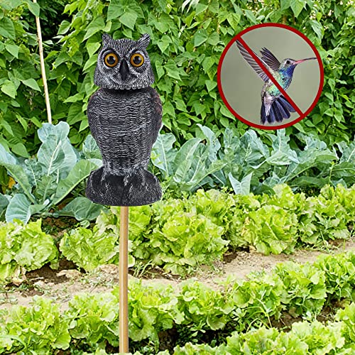 Hausse 2 Pack Bird Scarecrow Fake Owl Decoy Sculpture, Rotating Head Plastic Owl Bird Deterrents, 10.6 Inch Height Nature Enemy Horned Pest Repellent for Outdoor Garden Yard