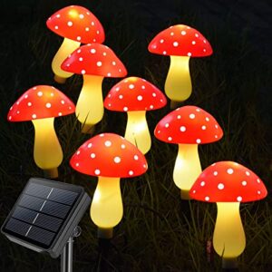 homeleo upgraded 8 pack red mushroom solar lights for outdoor garden decor, waterproof solar powered fairy lights for yard fence lawn decking pathway landscape lighting halloween christmas decorations