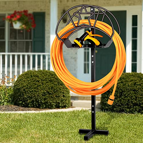 Walensee Garden Hose Holder Detachable Freestanding Water Hose Holder Hose Hanger for Outside Heavy Duty Metal Hose Storage Hose Stand Outdoor Decorative Hose Reel Rack for Garden, Yard & Lawn, Black