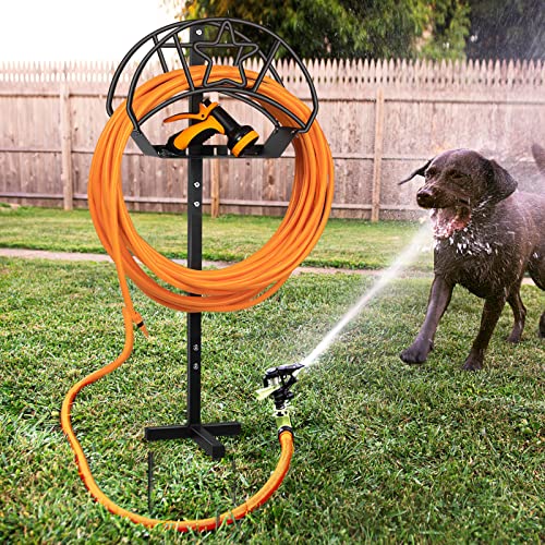 Walensee Garden Hose Holder Detachable Freestanding Water Hose Holder Hose Hanger for Outside Heavy Duty Metal Hose Storage Hose Stand Outdoor Decorative Hose Reel Rack for Garden, Yard & Lawn, Black