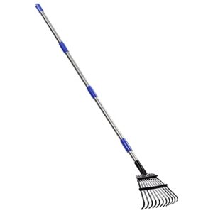 60 inch adjustable garden rake leaf, collect loose debris among delicate plants, lawns and yards, expandable head from 15inch to 72 inch. ideal garden rake tools
