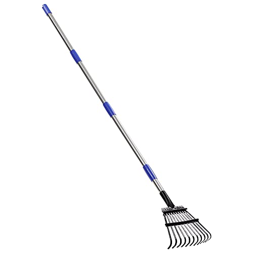 60 inch Adjustable Garden Rake Leaf, Collect Loose Debris Among Delicate Plants, Lawns and Yards, Expandable Head from 15inch to 72 inch. Ideal Garden Rake Tools