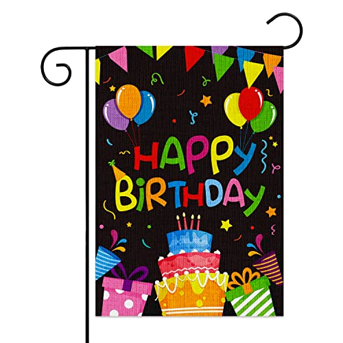 X1zuue Happy Birthday Garden Flag Burlap Yard Signs Vertical Double Sided Readable Birthday Cake Banner House Flags Poster Party Decorations Supplies for Indoor Outdoor Lawn 12.4 x 18.2 Inch