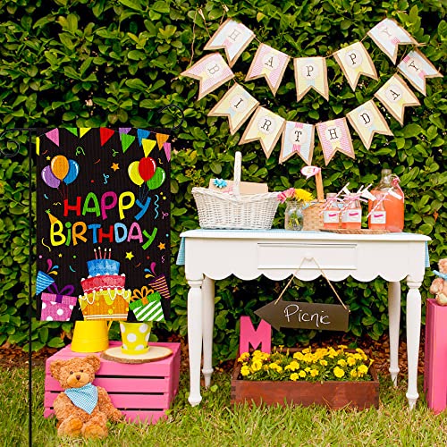 X1zuue Happy Birthday Garden Flag Burlap Yard Signs Vertical Double Sided Readable Birthday Cake Banner House Flags Poster Party Decorations Supplies for Indoor Outdoor Lawn 12.4 x 18.2 Inch