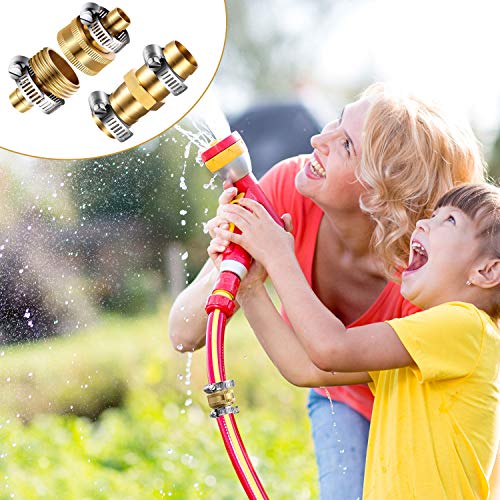 4 Sets 1/2 Inch Solid Brass Garden Hose Connector Hose Mender Water Hose Repair Kit Female Male Hose Coupling with Tape, Stainless Steel Clamp and 3/4 Inch Rubber Gasket