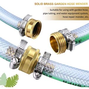 4 Sets 1/2 Inch Solid Brass Garden Hose Connector Hose Mender Water Hose Repair Kit Female Male Hose Coupling with Tape, Stainless Steel Clamp and 3/4 Inch Rubber Gasket