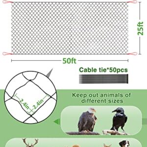 25 x 50 Ft Bird Netting with 2.4 in Square Mesh, Reusable Garden Netting for Chicken Coop, Nylon Poultry Net Deer Fence Netting for Protecting Vegetables Fruit Tree from Birds Squirrel