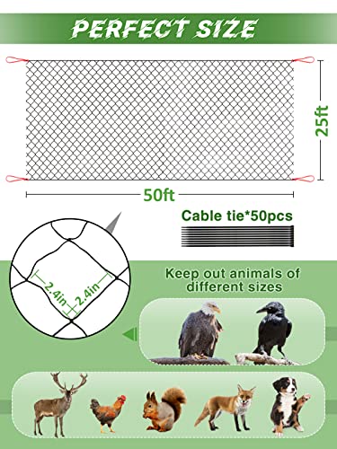 25 x 50 Ft Bird Netting with 2.4 in Square Mesh, Reusable Garden Netting for Chicken Coop, Nylon Poultry Net Deer Fence Netting for Protecting Vegetables Fruit Tree from Birds Squirrel