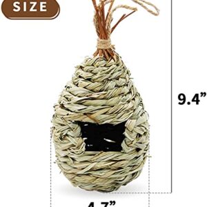 Gute Hummingbird House for Outside, Grass Hanging Wren Finch Song Birds House for Nesting, Hand Woven Hummingbird Nest for Outdoor Tree Decorations Gardening Gift, 2 Pack