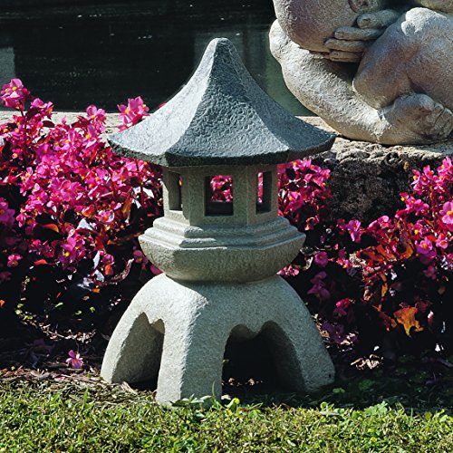 Design Toscano NG29870 Asian Decor Pagoda Lantern Outdoor Statue, Large 17 Inch, Polyresin, Two Tone Stone Finish