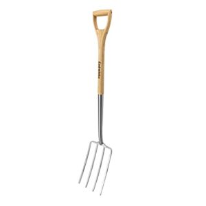 garden fork heavy duty pitchfork for digging gardening spade fork 43 inch with d-handle 4-tine pitch fork garden tool for spading digging turning planting cultivating aerating steel compost fork
