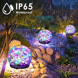 Keevvon 2 Pack Garden Solar Lights Outdoor Decorative, Colored Cracked Glass Solar Globe Lights, Upgraded Waterproof Multicolor LED Ball Lights for Yard Pathway Patio Lawn Outside Decor