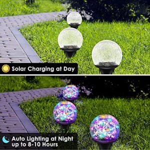 Keevvon 2 Pack Garden Solar Lights Outdoor Decorative, Colored Cracked Glass Solar Globe Lights, Upgraded Waterproof Multicolor LED Ball Lights for Yard Pathway Patio Lawn Outside Decor
