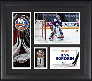 ilya sorokin new york islanders framed 15″ x 17″ player collage with a piece of game-used puck – nhl game used puck collages