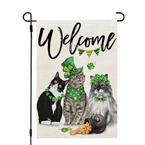 crowned beauty st patricks day cats garden flag 12×18 inch double sided for outside small burlap green shamrocks clovers welcome yard holiday flag cf723-12