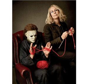 halloween jamie lee curtis as laurie strode knitting with michael myers 8 x 10 inch photo