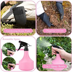 HLWDFLZ Garden Tool Set - 13 Pieces Heavy Duty Aluminum Gardening Tools, Gardening Gifts for Women, with Storage Box Pruning Shears Gardening Knee Pads Succulent Tools, Pink