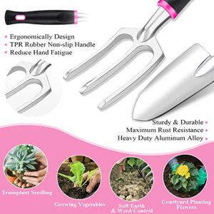 HLWDFLZ Garden Tool Set - 13 Pieces Heavy Duty Aluminum Gardening Tools, Gardening Gifts for Women, with Storage Box Pruning Shears Gardening Knee Pads Succulent Tools, Pink