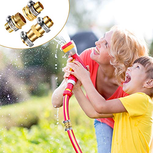 4 Set 3/4 Inch Solid Brass Garden Hose Connector Hose Mender, Water Hose Repair Kit Female and Male Hose Connector with Tape, Stainless Steel Clamp and Rubber Gasket