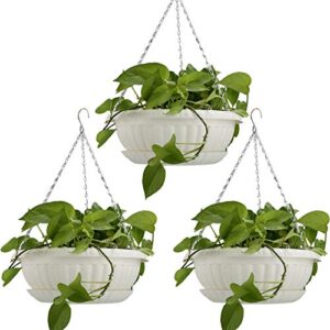 12.59″ large hanging planters with drainage hole&tray, hanging flower pots plastic plant hanger holders hanging basket for indoor outdoor home garden herb succulent (pack 3)