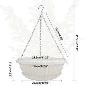 12.59" Large Hanging Planters with Drainage Hole&Tray, Hanging Flower Pots Plastic Plant Hanger Holders Hanging Basket for Indoor Outdoor Home Garden Herb Succulent (Pack 3)