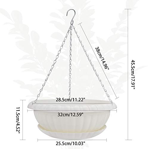 12.59" Large Hanging Planters with Drainage Hole&Tray, Hanging Flower Pots Plastic Plant Hanger Holders Hanging Basket for Indoor Outdoor Home Garden Herb Succulent (Pack 3)