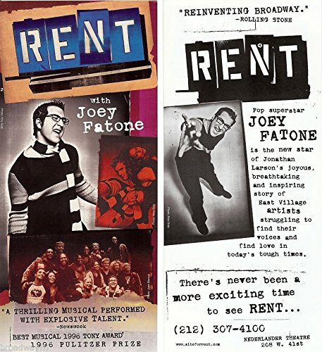 Joey Fatone "RENT" Jonathan Larson / Pulitzer Prize Winner 2002 Broadway Flyer