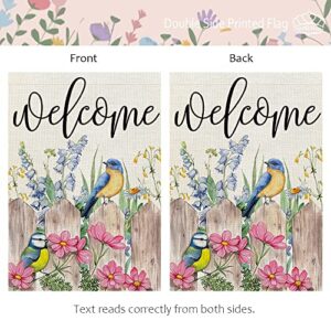 CROWNED BEAUTY Spring Garden Flag Floral 12x18 Inch Double Sided for Outside Birds Welcome Burlap Small Yard Holiday Decoration CF753-12