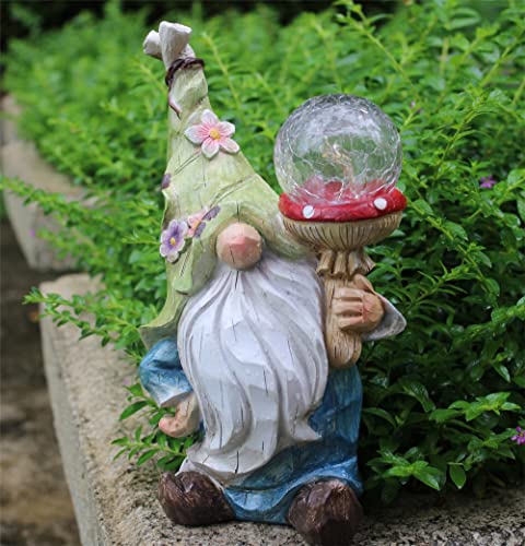 Qukueoy Garden Gnomes Statues Outdoor Decor with Solar Lights, Animal Outside Garden Decorations for Yard, Funny Gnome Gifts (Green)