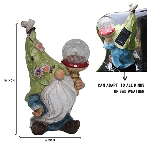 Qukueoy Garden Gnomes Statues Outdoor Decor with Solar Lights, Animal Outside Garden Decorations for Yard, Funny Gnome Gifts (Green)