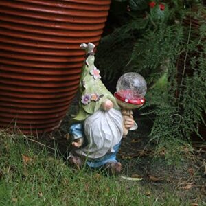 Qukueoy Garden Gnomes Statues Outdoor Decor with Solar Lights, Animal Outside Garden Decorations for Yard, Funny Gnome Gifts (Green)