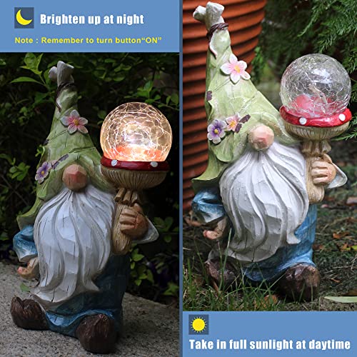 Qukueoy Garden Gnomes Statues Outdoor Decor with Solar Lights, Animal Outside Garden Decorations for Yard, Funny Gnome Gifts (Green)