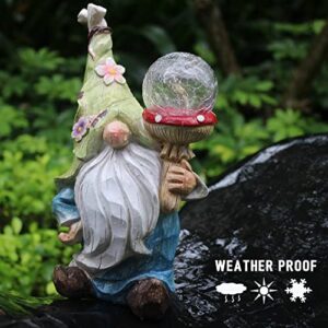 Qukueoy Garden Gnomes Statues Outdoor Decor with Solar Lights, Animal Outside Garden Decorations for Yard, Funny Gnome Gifts (Green)