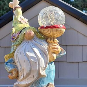 Qukueoy Garden Gnomes Statues Outdoor Decor with Solar Lights, Animal Outside Garden Decorations for Yard, Funny Gnome Gifts (Green)