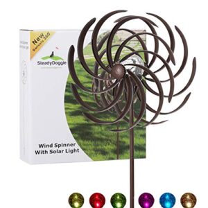 solar wind spinner willow leaves-improved 360 degrees swivel multi-color led lighting solar powered glass ball with kinetic wind spinner-metal sculpture construction-outdoor yard lawn & garden