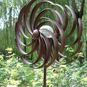 Solar Wind Spinner Willow Leaves-Improved 360 Degrees Swivel Multi-Color LED Lighting Solar Powered Glass Ball with Kinetic Wind Spinner-Metal Sculpture Construction-Outdoor Yard Lawn & Garden