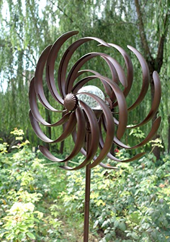 Solar Wind Spinner Willow Leaves-Improved 360 Degrees Swivel Multi-Color LED Lighting Solar Powered Glass Ball with Kinetic Wind Spinner-Metal Sculpture Construction-Outdoor Yard Lawn & Garden