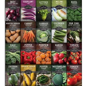 vegetable starter kit seed vault – 20 delicious varieties of vegetables – non-gmo heirloom non-hybrid seeds for planting – grow your own victory garden or start homesteading – survival garden seeds
