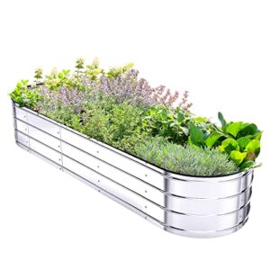 ohuhu raised garden bed w/safety edging, 5.7×1.7×1 ft galvanized metal planter box, outdoor plant beds planting boxes for vegetable flower herbs, above ground elevated large oval gardening planters
