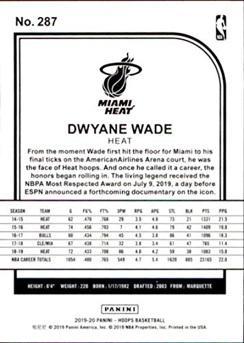 2019-20 Panini NBA Hoops #287 Dwyane Wade Miami Heat Basketball Card