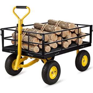 vevor steel garden cart, heavy duty 1200 lbs capacity, with removable mesh sides to convert into flatbed, utility metal wagon with 2-in-1 handle and 13 in tires, perfect for garden, farm, yard