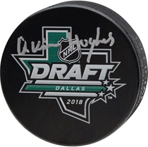 quinn hughes vancouver canucks autographed 2018 nhl draft logo hockey puck – autographed nhl pucks