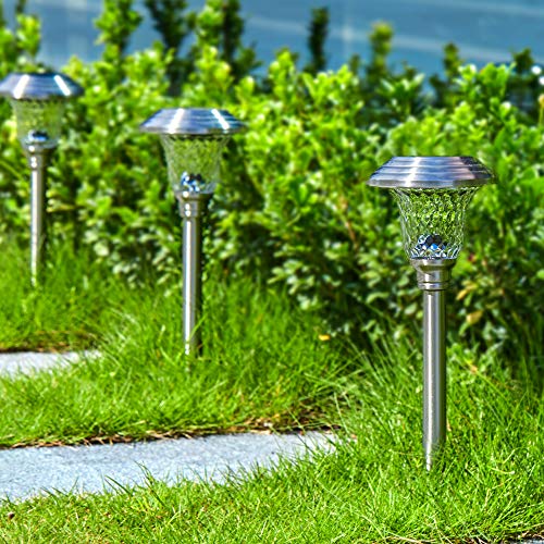 BEAU JARDIN 8 Pack Solar Pathway Lights Color Changing Outdoor Waterproof Multi Color Halloween LED Glass Stainless Steel Metal Garden Landscape Lighting for Yard Walkway Lawn Stake Colorful BG2121