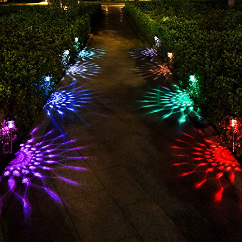 BEAU JARDIN 8 Pack Solar Pathway Lights Color Changing Outdoor Waterproof Multi Color Halloween LED Glass Stainless Steel Metal Garden Landscape Lighting for Yard Walkway Lawn Stake Colorful BG2121