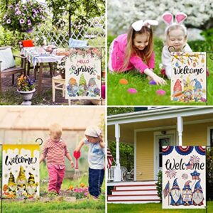 Gnome Seasonal Garden Flags, Small Welcome Gnome Garden Decor Yard Flag Set of 12 Double Sided Printed, Spring Easter Flags Decor for Outdoor Decorations,Holiday Garden Flags for All Seasons 12x18