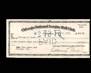 william veeck psa dna signed x2 chicago cubs check 3-15-1919 autograph – mlb cut signatures