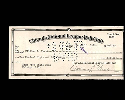 William Veeck PSA DNA Signed x2 Chicago Cubs Check 3-15-1919 Autograph - MLB Cut Signatures